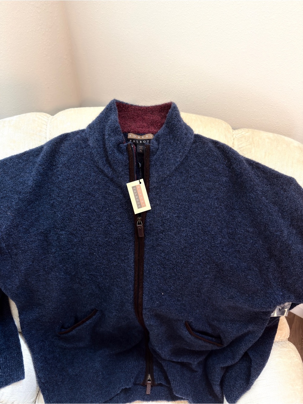 Robert Talbott Navy Half-Zip Sweater with Maroon Inner Collar